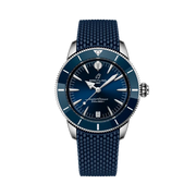 Quadrante e cinturino blu in caucciù del Breitling Superocean Heritage Automatic 36 A10390161C1S1.